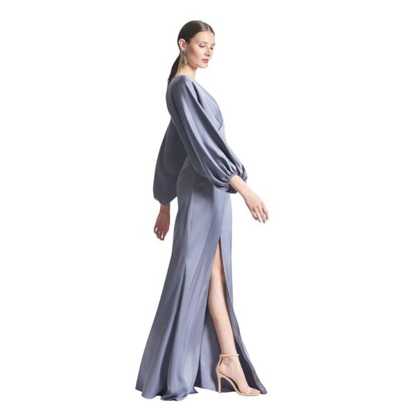 Sachin & Babi Gabby‎ Gown Size 6 Satin Crepe Beaded V-Neck A-Line Fornal Dress - Picture 2 of 16